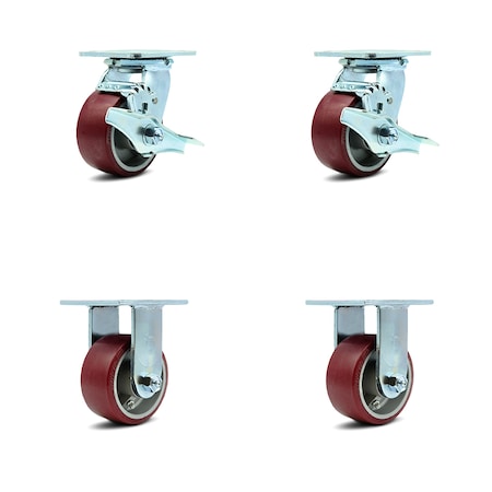 4 Inch Poly On Aluminum Caster Set With Roller Bearings 2 Brakes 2 Rigid SCC